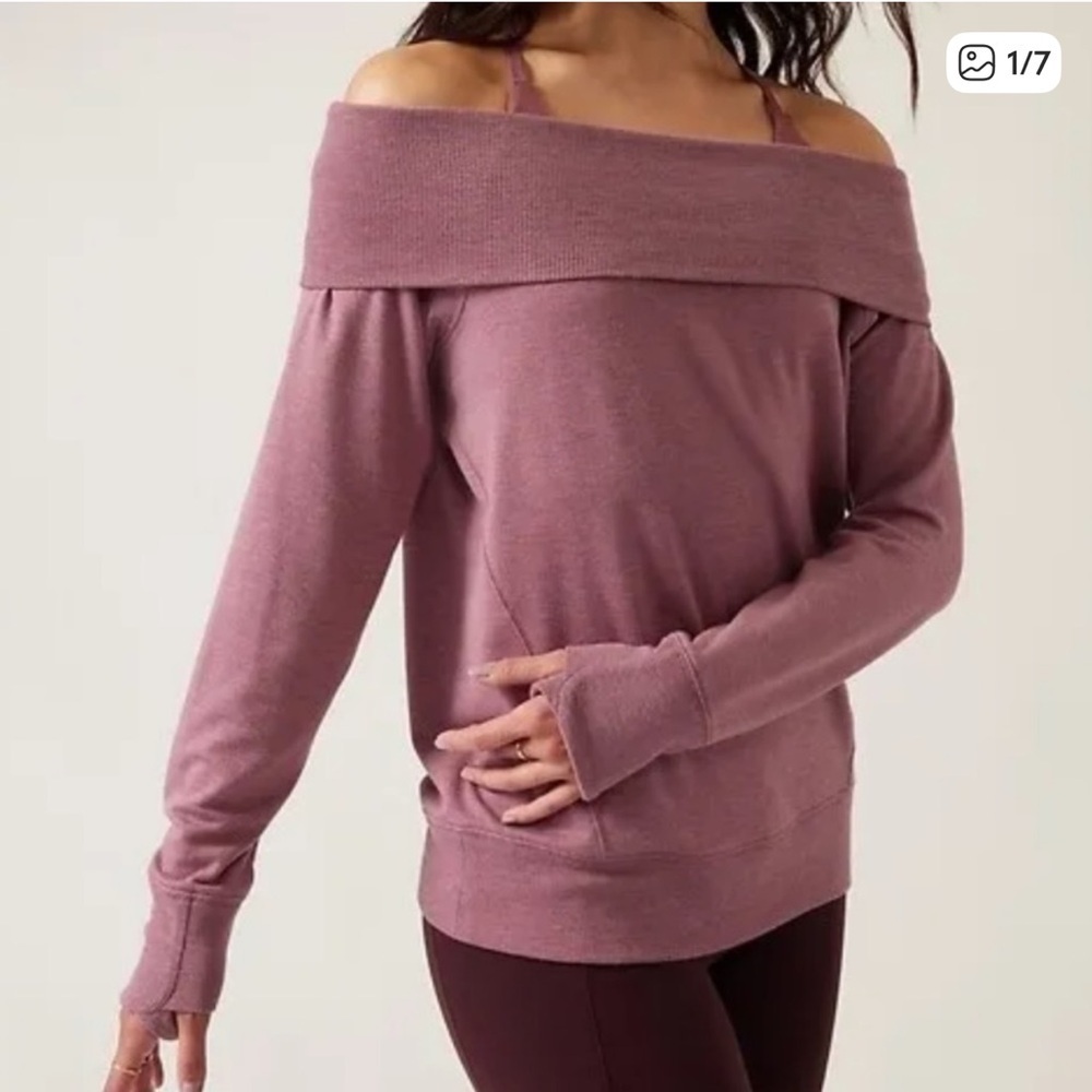 Athleta Off-Shoulder Studio Barre Top Mauve Sz L